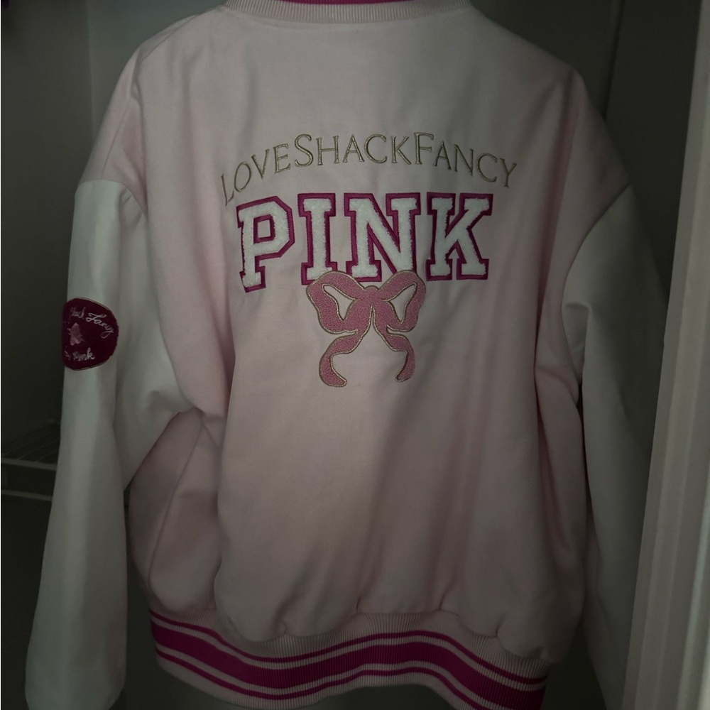 Victoria Secret LoveShackFancy Pink and White Lettered Jacket